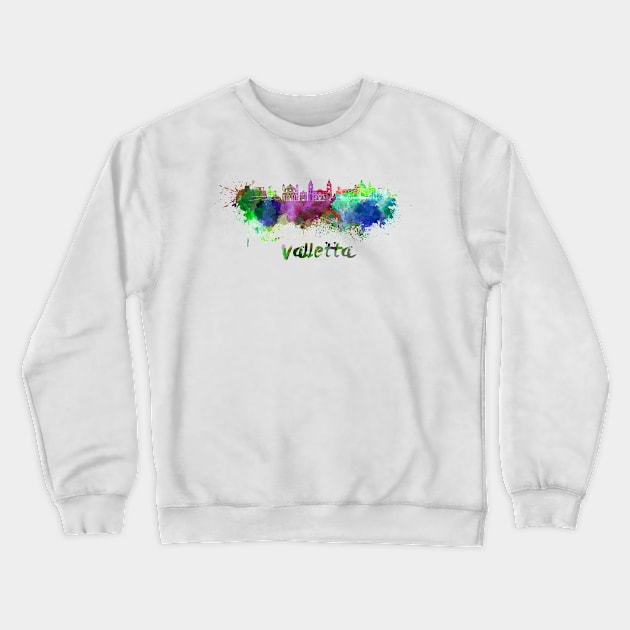 Valletta skyline in watercolor Crewneck Sweatshirt by PaulrommerArt